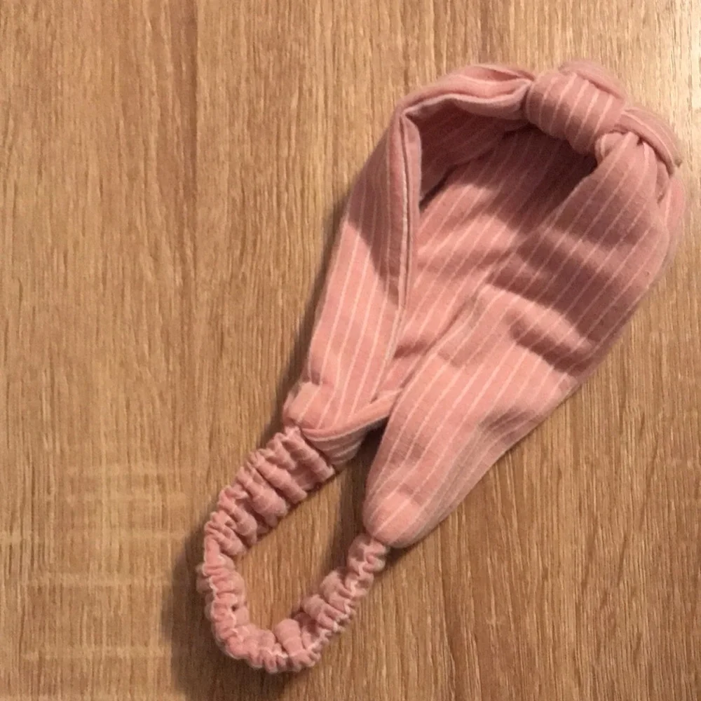 Pink and white stripe fabric headband